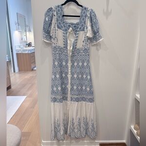 LoveShackFancy Blue and White Maxi Dress